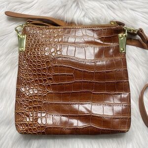 Crocodile Polka Dot Faux Leather Fashion Crossbody Purse Brown and Gold